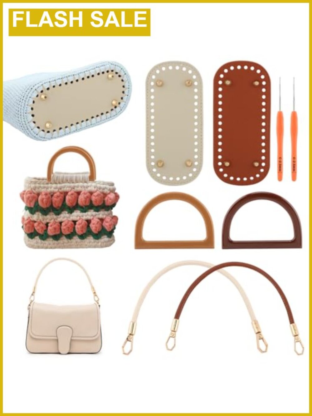 DIY Purse Making Kit PU Leather Bag Bases Braided Handles Crochet Hooks Craft